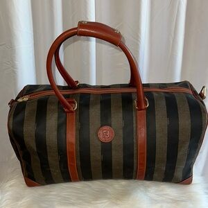 Elegant Striped Black and Brown Duffel Bag